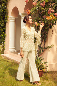 Exquisite Embroidered Lace Kurta With Sharara Pants - Pistachio