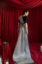Load image into Gallery viewer, Reyna Glazed Classy Pleated Color Block Gown Saree with Gara Belt - Black &amp; Grey