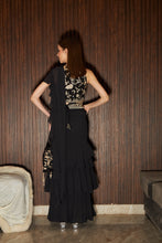 Load image into Gallery viewer, Reyna Glazed Classy Ruffle Saree with Gara Blouse and Belt - Black