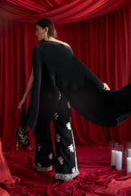 Load image into Gallery viewer, Reyna Gara Glazed Embroidered Pleated Cape Coordinated with Slit Pants - Black