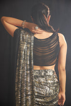 Load image into Gallery viewer, Saia Slit Saree with Black Pearl Blouse - Gun Metal Black