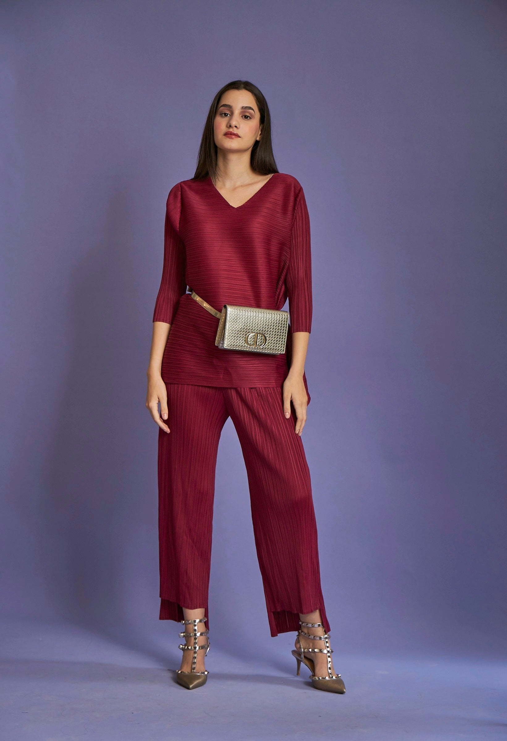 Kylie Kaftan Co-ord Set - Maroon