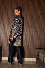 Load image into Gallery viewer, Reyna Gara Glazed Potli Button Kurta With Pleated Pants- Blue