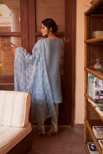 Load image into Gallery viewer, Elegant Pleated &amp; Brocade Tunic Set with Dupatta and Potli- Pastel Blue