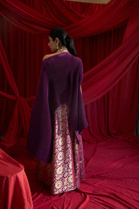 Divine Embroidered Cape with Brocade Ghagra - Hibiscus