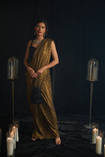 Load image into Gallery viewer, Saia Metallic Slit Saree with Crystal Blouse - Gun Metal Gold