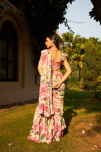 Load image into Gallery viewer, Floral Fantasy Tiered Ruffled Skirt Saree with Plunge Top - Pink Magic