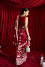 Load image into Gallery viewer, Reyna Glazed Classy Pleated Gown Saree with Gara Palla and Belt - Red