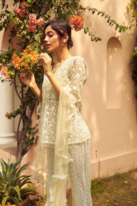 Exquisite Embroidered Lace Kurta With Sharara Pants - Pistachio