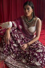 Load image into Gallery viewer, Reyna Gara Glazed Ghagra with Pearl Blouse and Dupatta- Wine