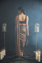 Load image into Gallery viewer, Saia Metallic Slit Saree with Embellished Blouse - Russet