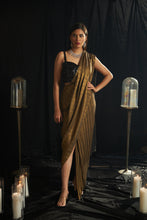 Load image into Gallery viewer, Saia Metallic Slit Saree with Crystal Blouse - Gun Metal Gold