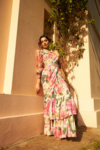 Load image into Gallery viewer, Floral Fantasy Ruffled Skirt Saree with Puff Sleeve Blouse - Pink Magic