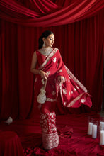 Load image into Gallery viewer, Reyna Glazed Classy Pleated Gown Saree with Gara Palla and Belt - Red