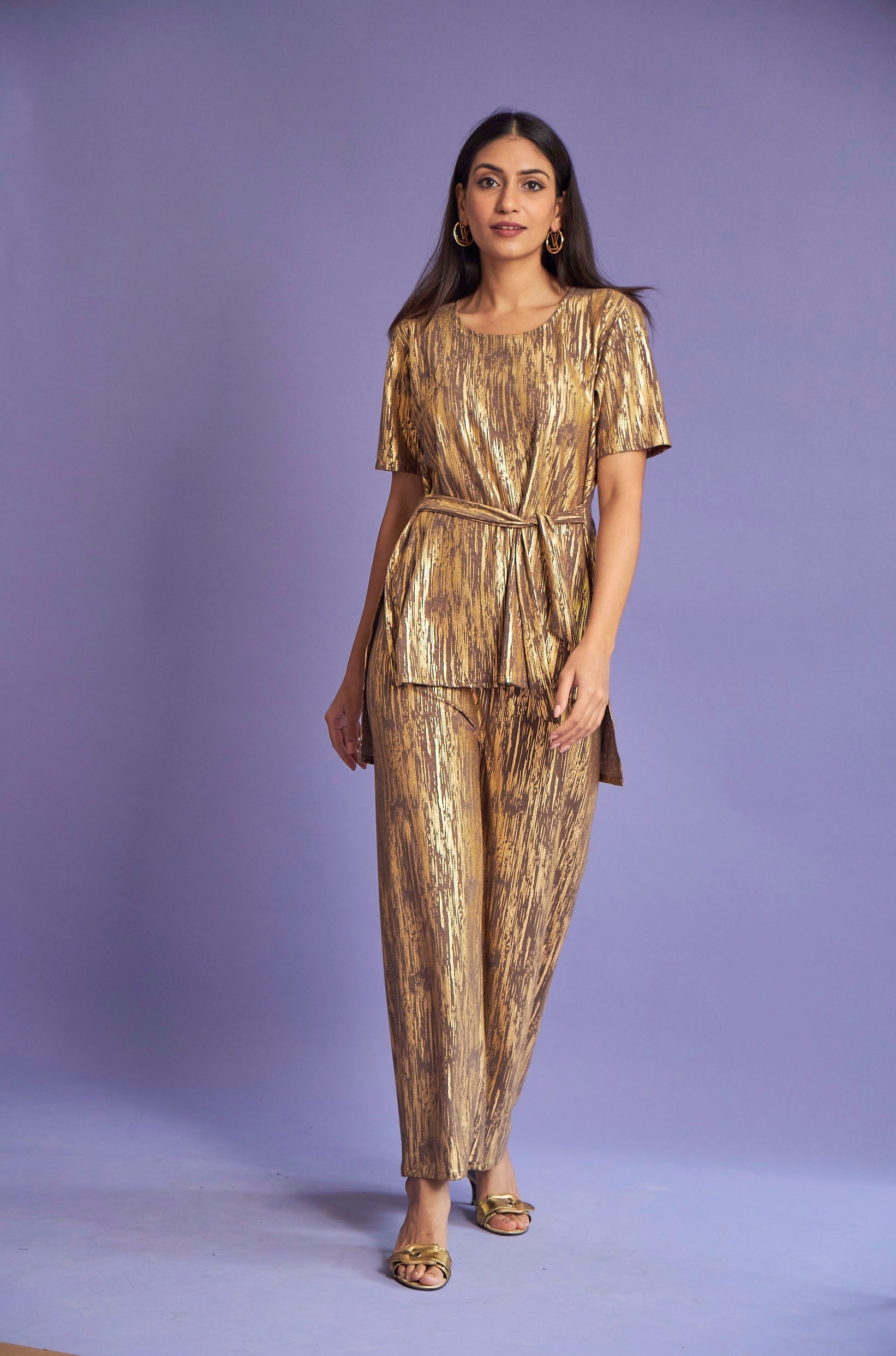 Signature Pleated Co-ord Set - Gold