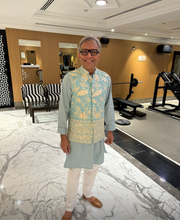 Load image into Gallery viewer, BLUE KURTA SET WITH AQUA BLUE GARA GLAZED JACKET