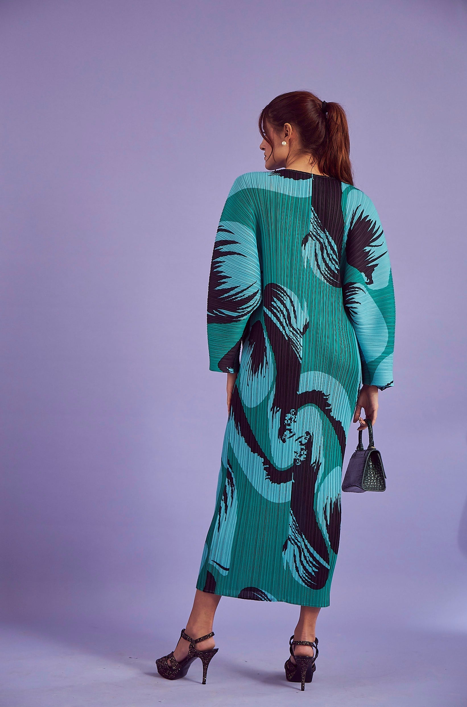 ABSTRACT GREEN PRINTED DRESS