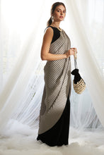 Load image into Gallery viewer, Classy Pleated Colorblock Gown Saree - Black Gown with Grey Drape