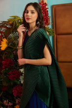 Load image into Gallery viewer, Classy Pleated Colorblock Gown Saree - Electric Blue Gown with Emerald Green Drape