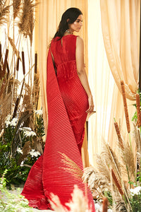 Classy Pleated Gown Saree - Chilli Red