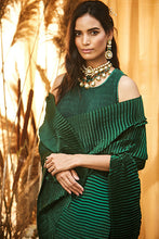 Load image into Gallery viewer, Classy Pleated Gown Saree - Emerald Green