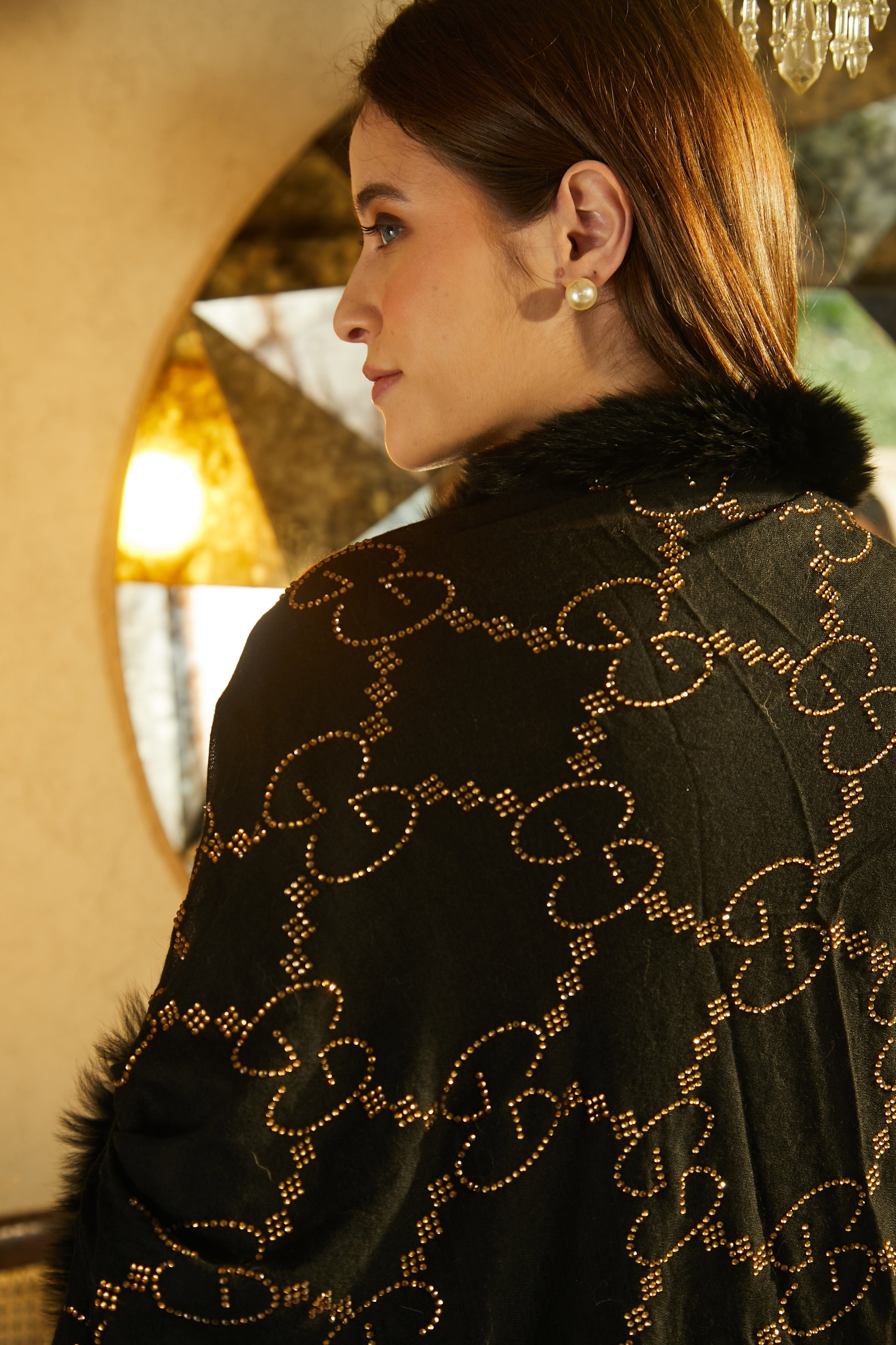 Statement Swarovski Fur Stole - Gold Shimmer