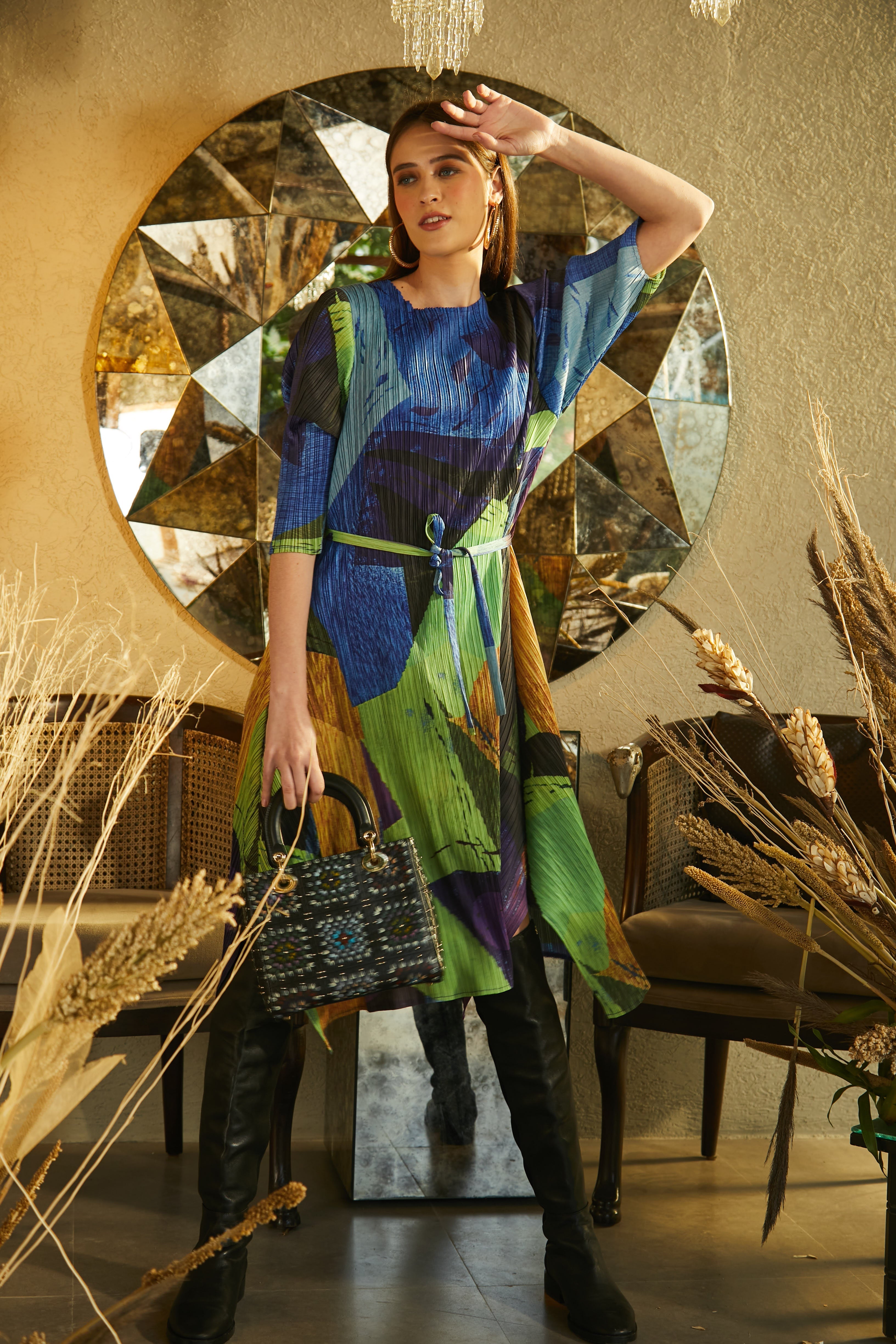 Kazo Abstract Dress - Green &amp; Blue