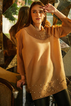 Load image into Gallery viewer, Turtle Neck Pearl Top - Beige