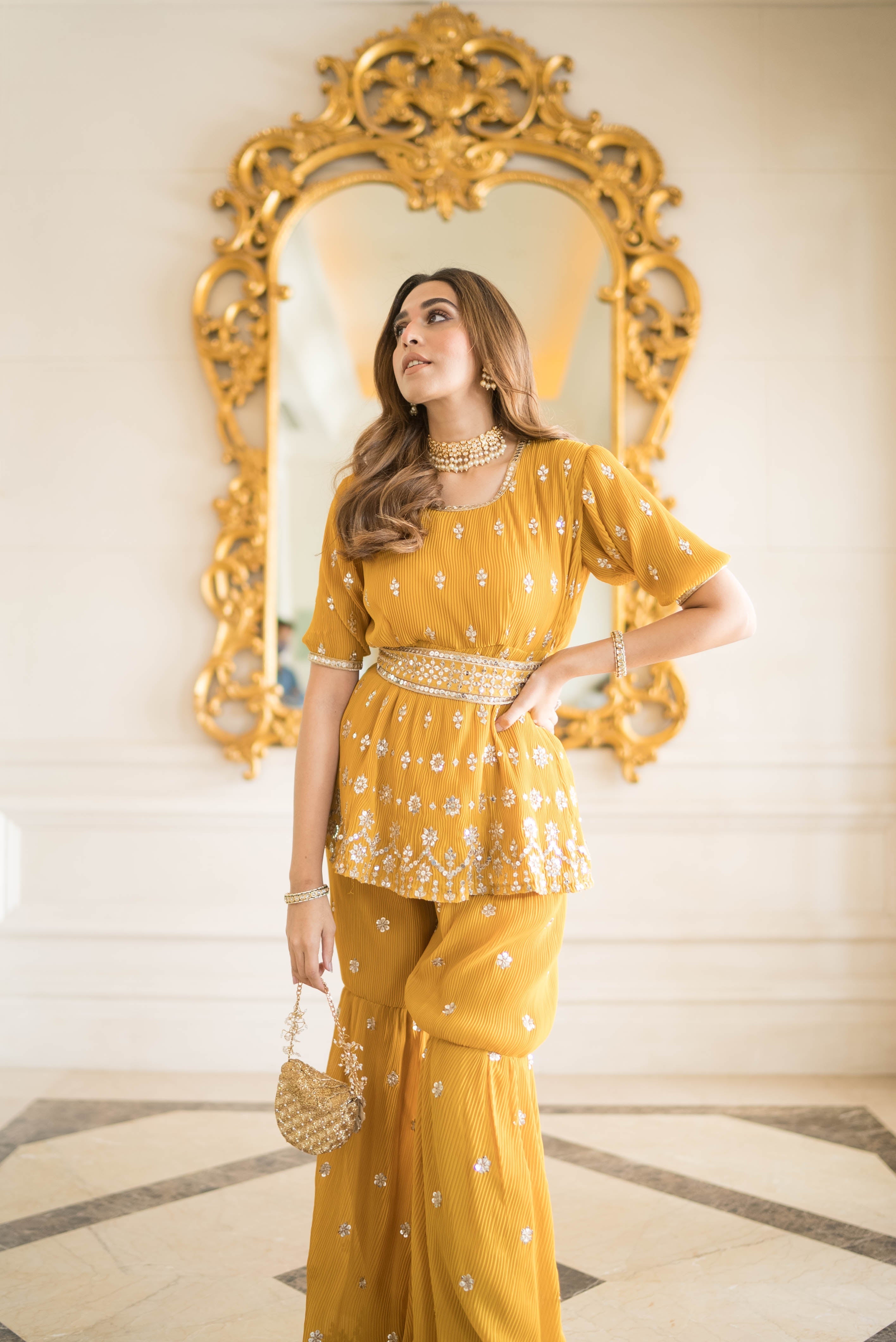 House of Miso in our Dainty Mademoiselle Embellished Sharara Set - Ochre