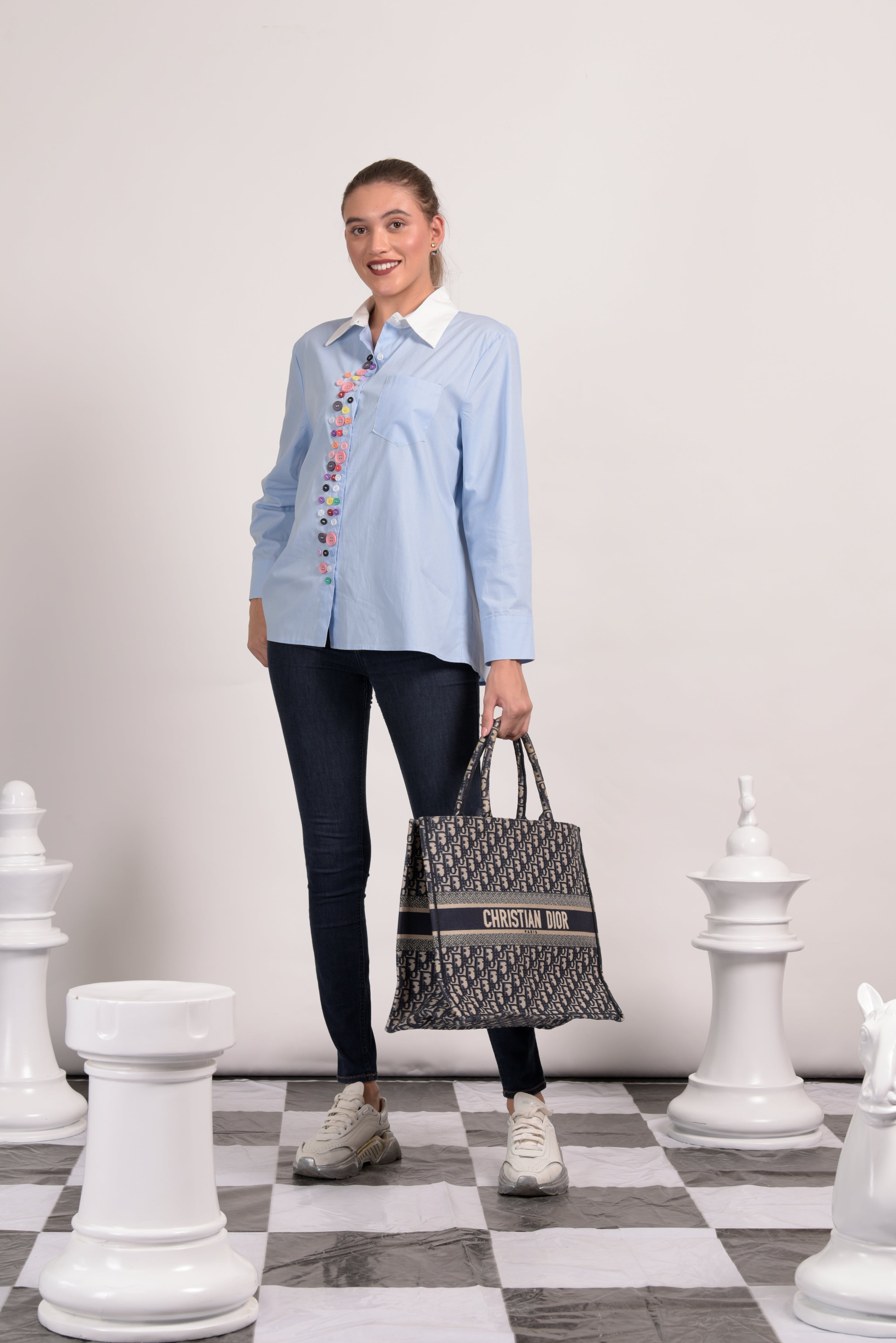 Betty Button Me Down Shirt - Powder Blue