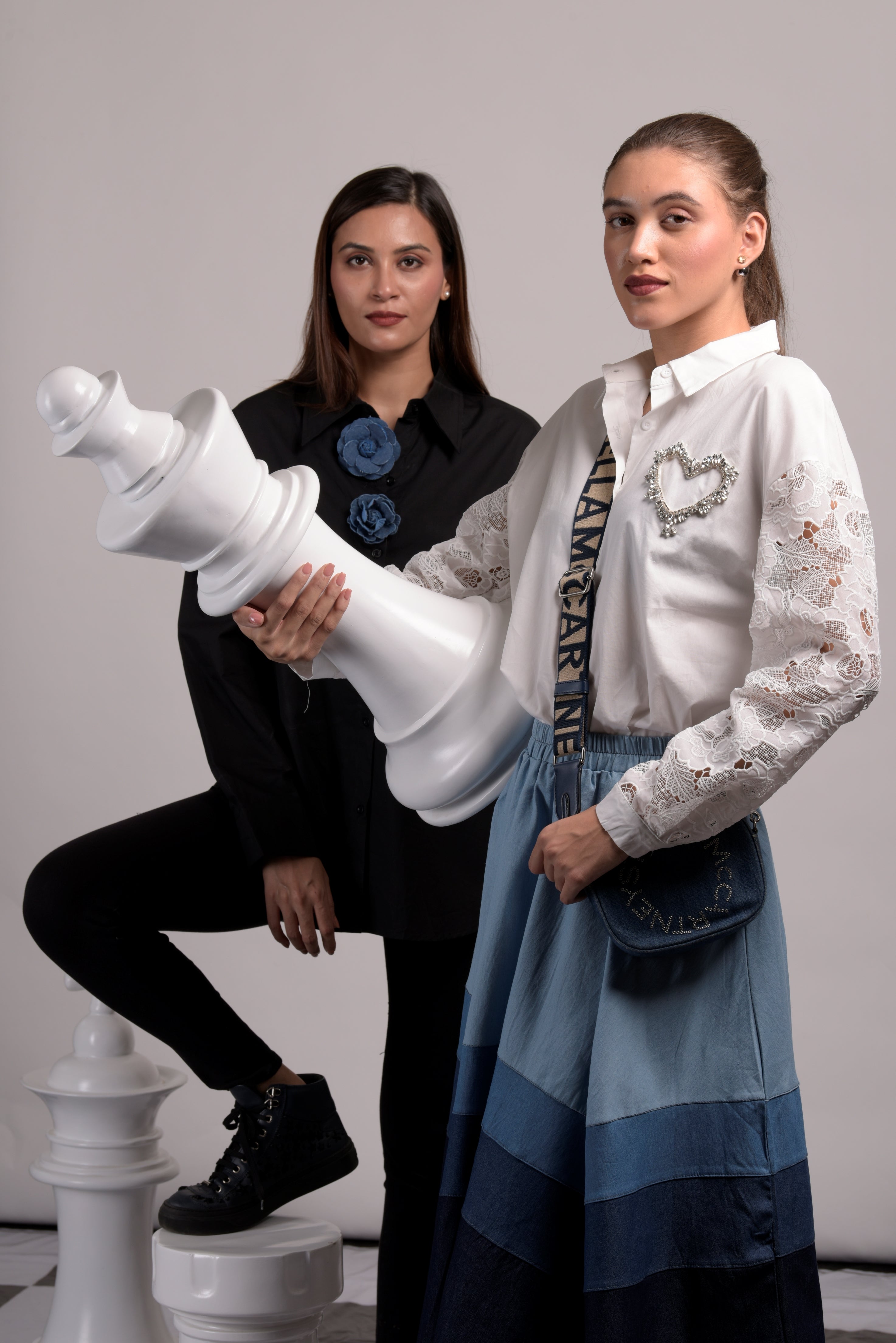 Beatrix Beflowered Shirt - Black & Blue