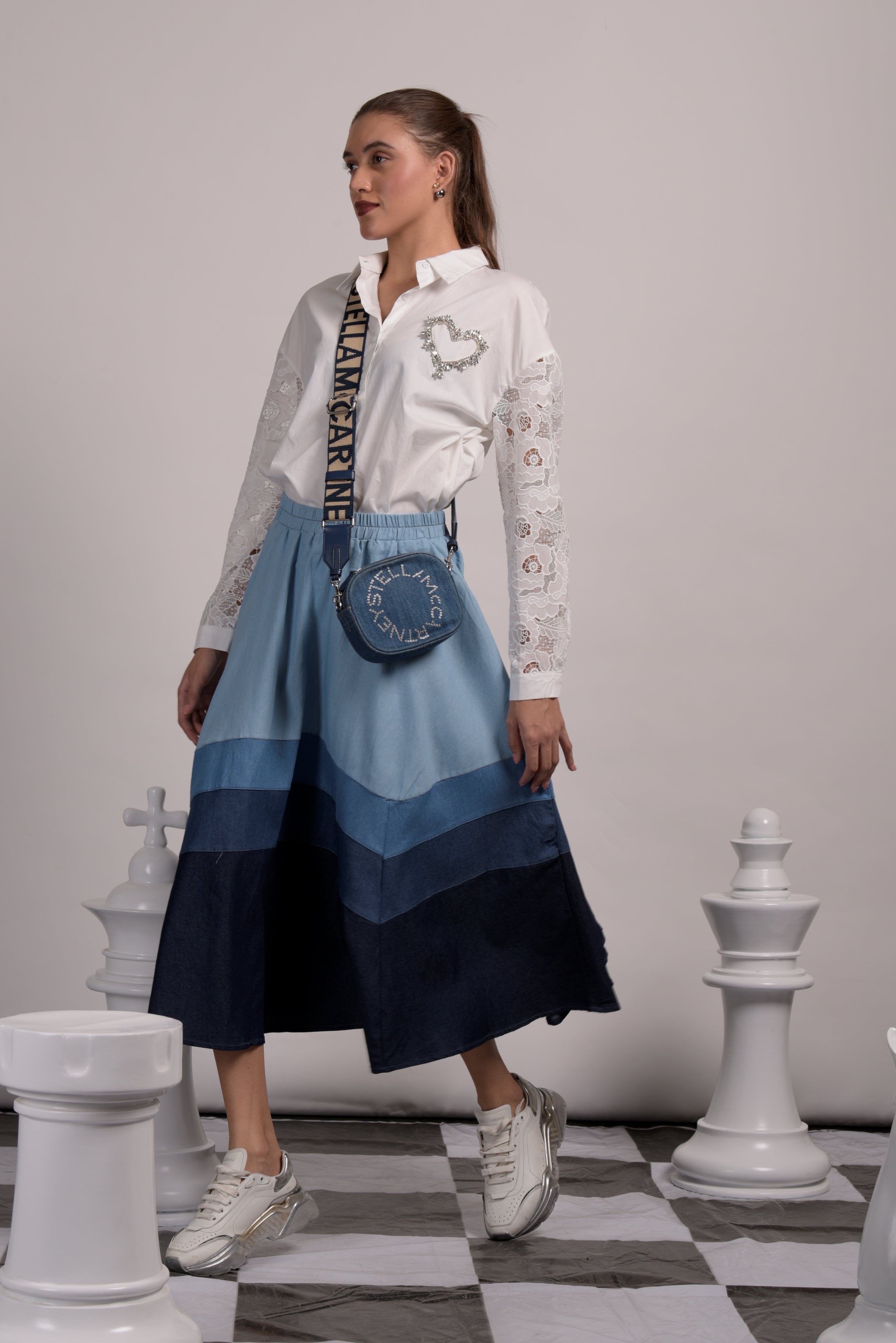 Denim Layered Skirt-Shades Of Blue