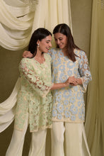 Load image into Gallery viewer, Myra Mesh Floral Pastel Kurta with Pleated Pants - Pastel Green