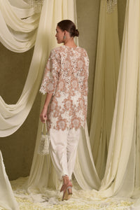 Myra Mesh Floral Sequins Kurta With Salwar - Beige