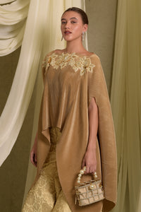 Divine Embroidered Cape With Brocade Sharara Pants - Gold