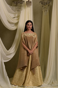 Divine Embroidered Cape With Brocade Ghagra - Gold