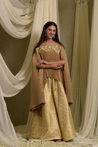 Divine Embroidered Cape With Brocade Ghagra - Gold