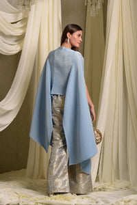 Divine Embroidered Cape With Brocade Palazzo Pants - Powder Blue