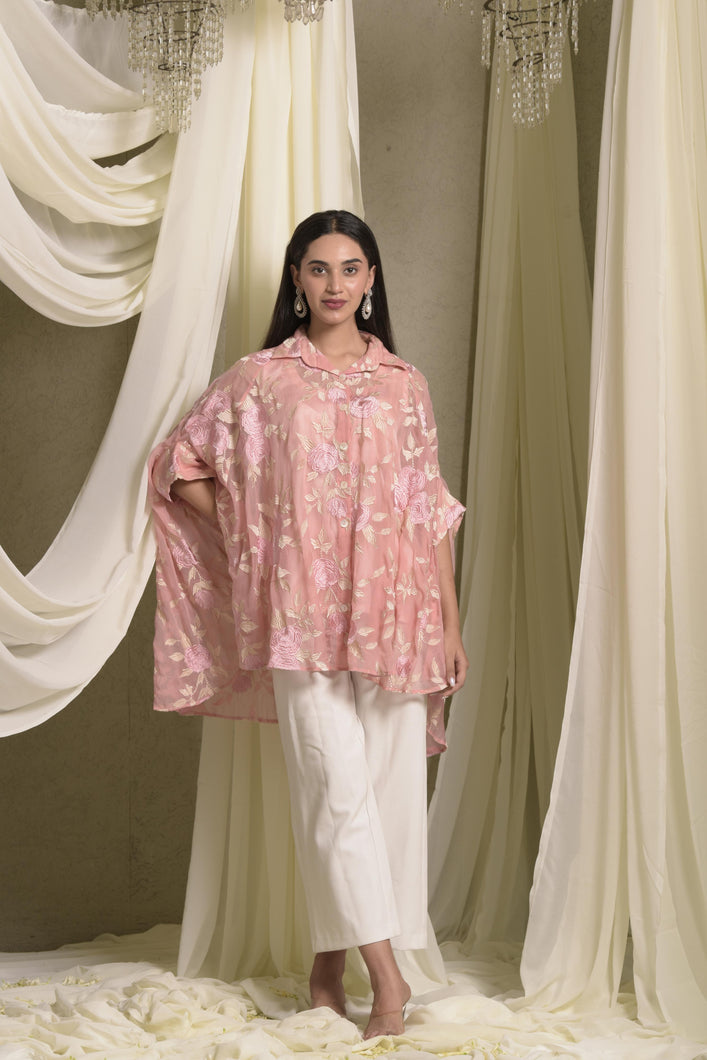 Elahe Embroidered Rose Shirt - Pink