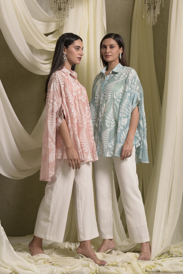 Elahe Embroidered Rowan Shirt - Aqua Blue