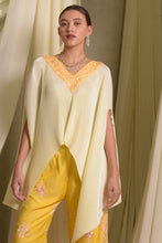 Load image into Gallery viewer, Reyna Gara Glazed Embroidered Pleated V- Neck Cape Coordinated with Straight Pants - Yellow