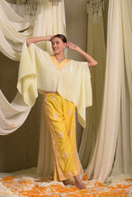 Load image into Gallery viewer, Reyna Gara Glazed Embroidered Pleated V- Neck Cape Coordinated with Straight Pants - Yellow