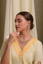 Load image into Gallery viewer, Reyna Gara Glazed Embroidered Pleated V- Neck Cape Coordinated with Straight Pants - Yellow