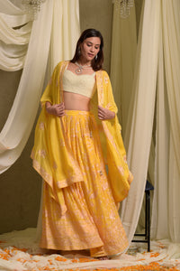 Reyna Gara Glazed Ghagra with Pearl Blouse and Dupatta- Yellow