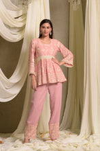 Load image into Gallery viewer, Reyna Gara Glazed Peplum With Coordinated Pants - Pink