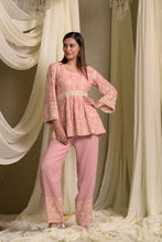 Load image into Gallery viewer, Reyna Gara Glazed Peplum With Coordinated Pants - Pink