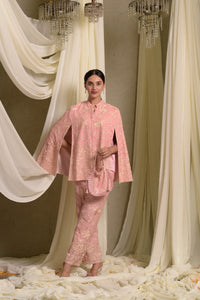 Reyna Gara Glazed Cape Jacket With Coordinated Pants- Blush Pink