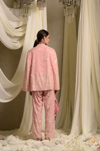 Reyna Gara Glazed Cape Jacket With Coordinated Pants- Blush Pink