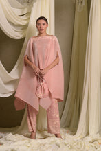 Load image into Gallery viewer, Reyna Gara Glazed Pleated Cape Coordinated with Slit Pants- Pastel Pink