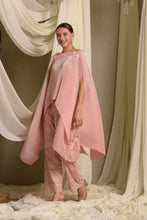 Load image into Gallery viewer, Reyna Gara Glazed Pleated Cape Coordinated with Slit Pants- Pastel Pink